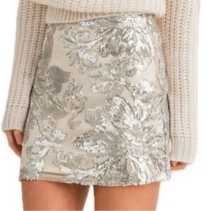 ARULA Silver and Ivory Sequin Mini Skirt - NWT